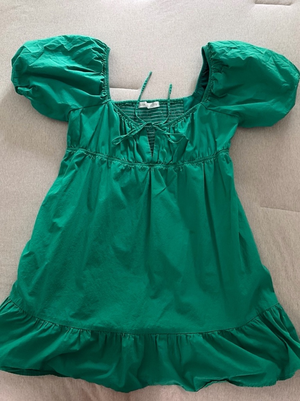 Altar'd State Emerald Puff Sleeve Babydoll Dress